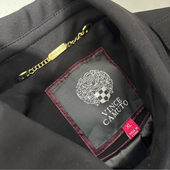 Vince Camuto Women's XL Black Fitted Car Coat Overcoat Trench Button Front Belt - Picture 6 of 10
